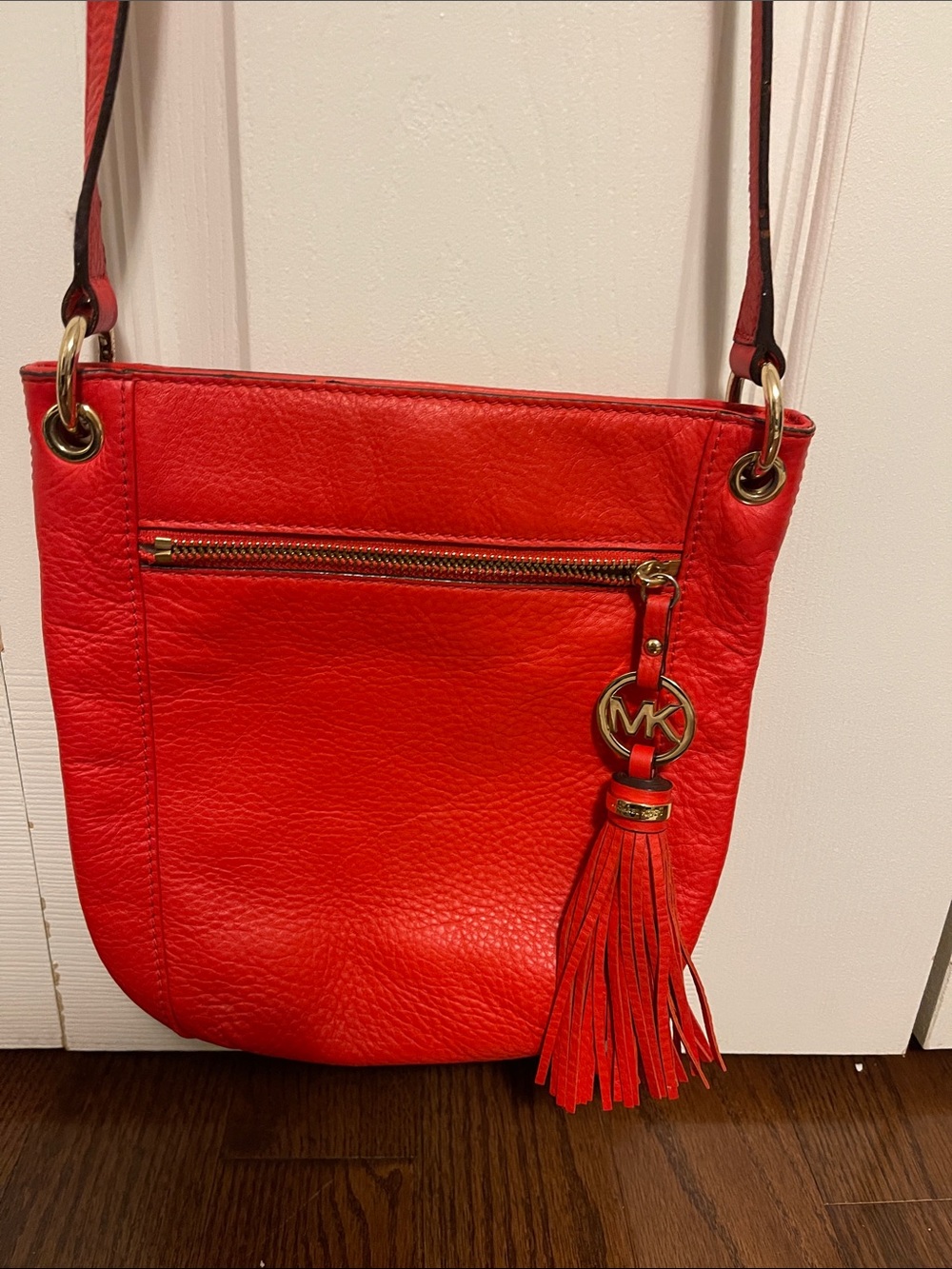 Michael Kors Red Leather Crossbody Bag with Tassel